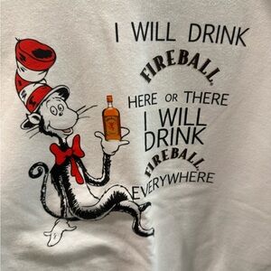 Jerzees White Tee with Cat and Fireball Graphic